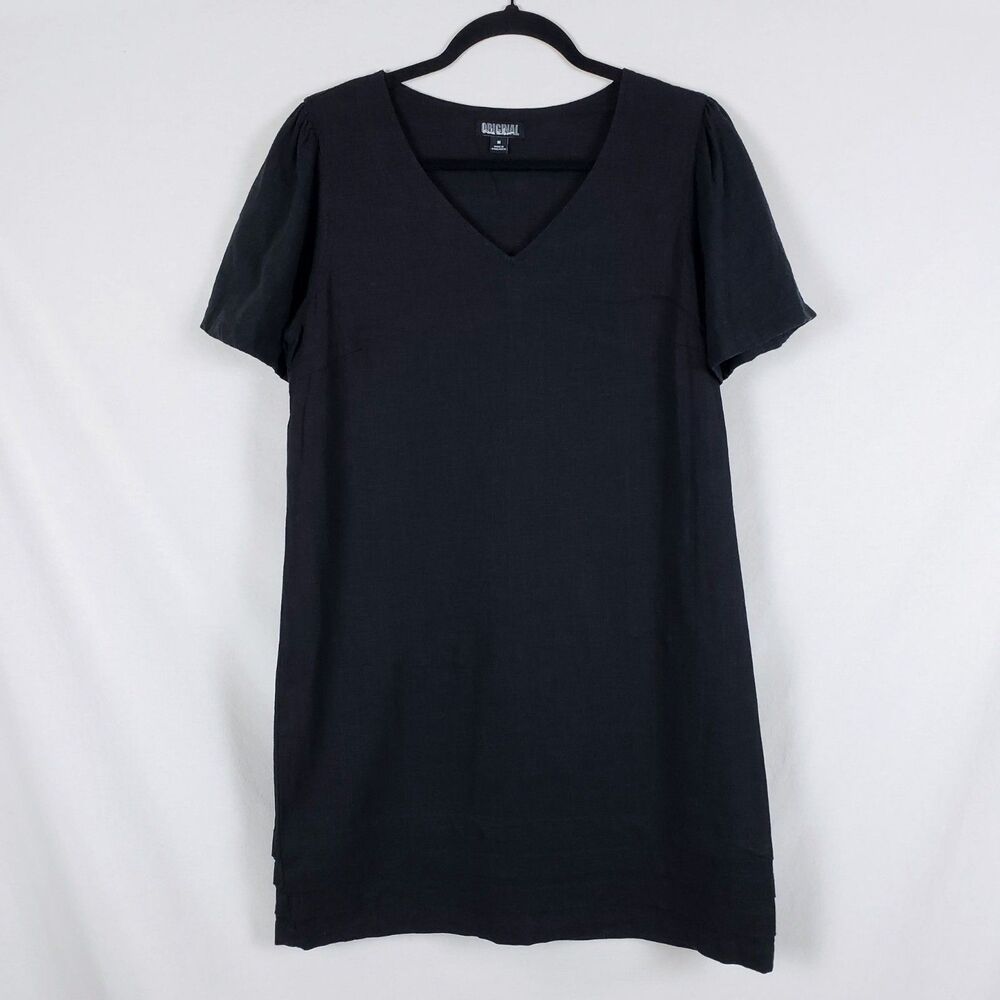 Nicole Miller Linen Shirt Dress Womens M Minimalist Resort Quiet Luxury Black